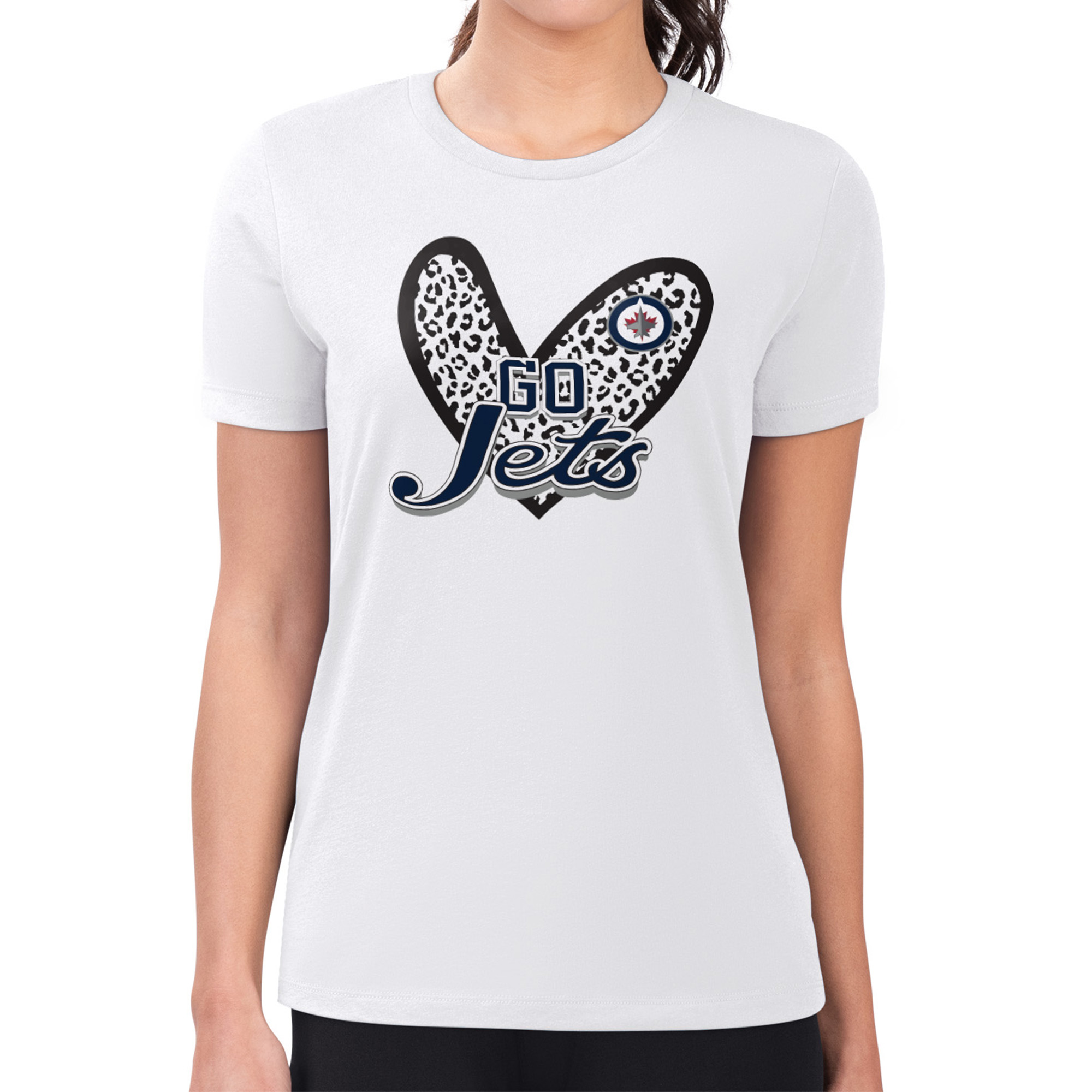 Women's G-III 4Her by Carl Banks White Winnipeg Jets Super-Slim Fit Lightweight Animal Print Heart T-Shirt